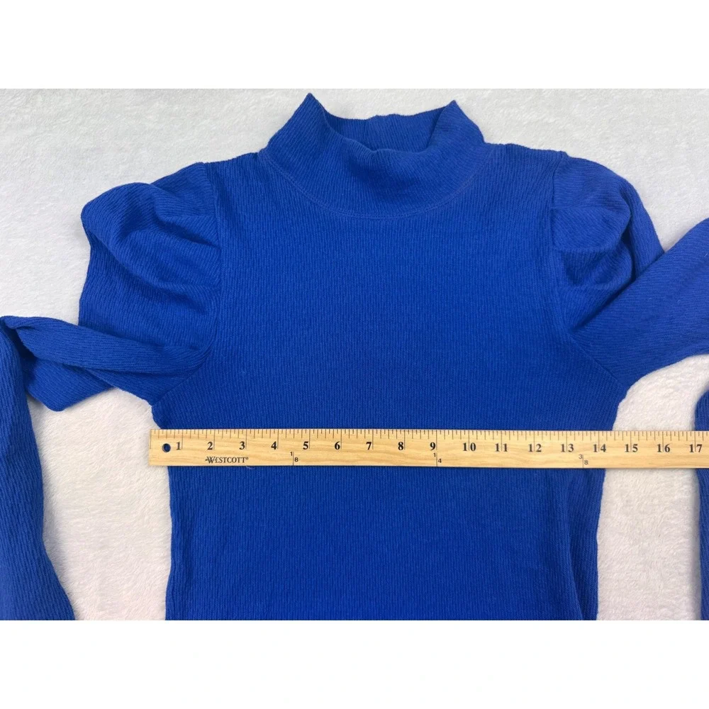 Free People Royal Blue Puff Shoulder Mock Neck Ribbed Top Small